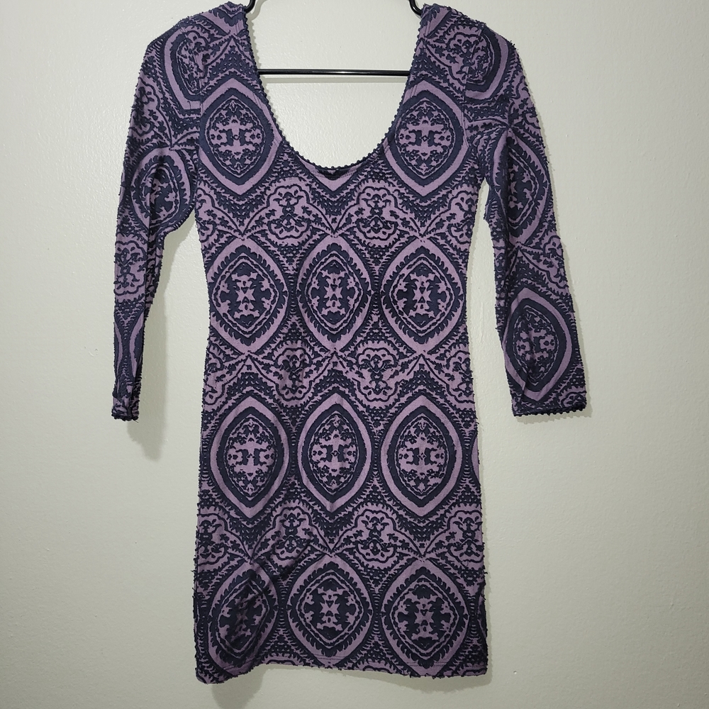 Free People Purple Geometric Mini Sleeve Dress